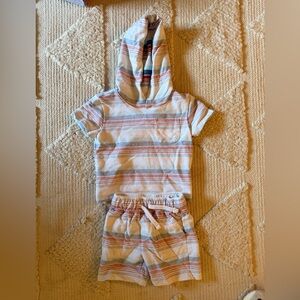 Cat & Jack Striped Hooded Short Set in Cream, Coral, and Blue